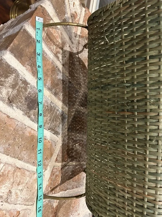 Vintage Wicker Magazine Rack with Brass Leaf Accents - Green - Picture 9 of 10